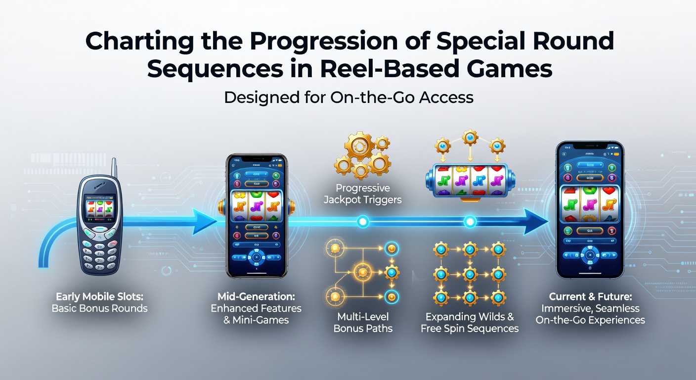 Evolution diagram showing special round sequences advancing through mobile reel game stages