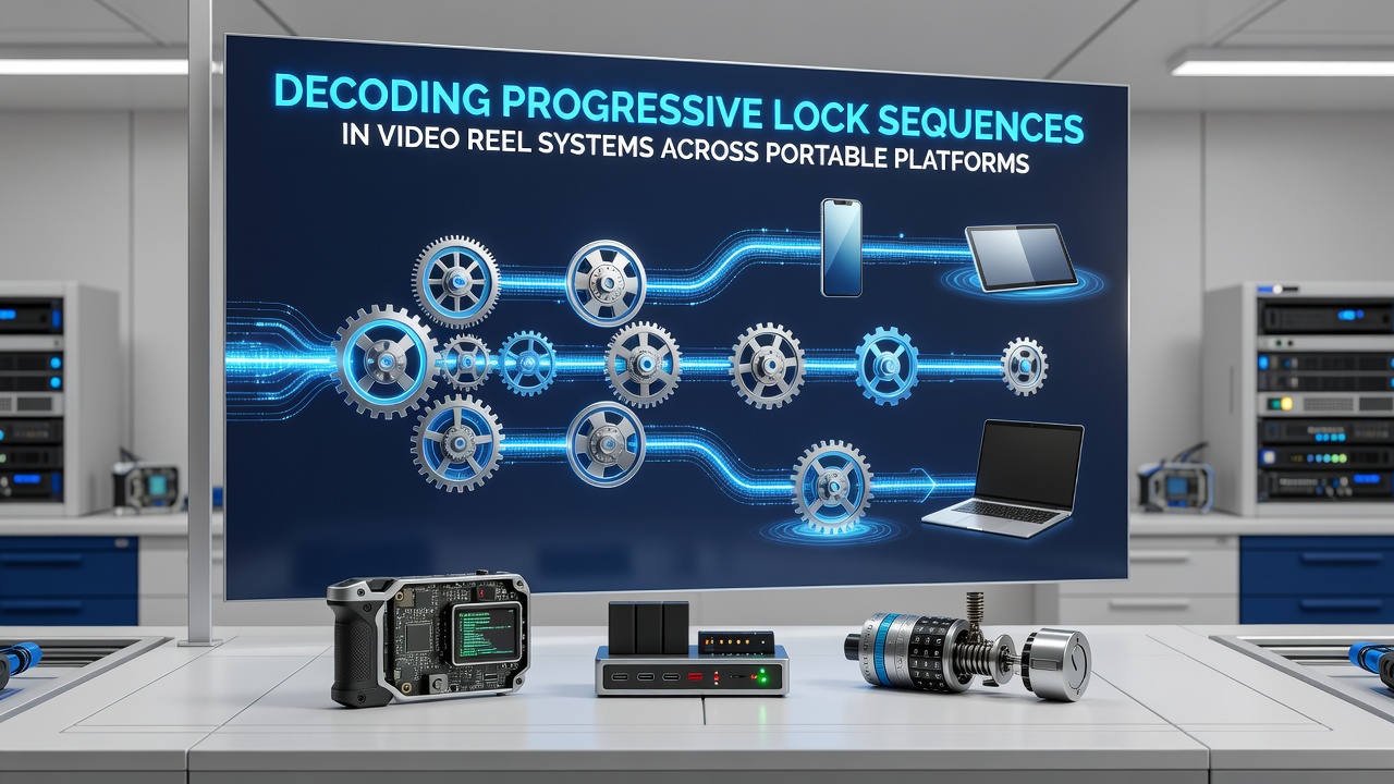 Technical diagram showing progressive lock sequences activating across mobile video reel grids during bonus phases