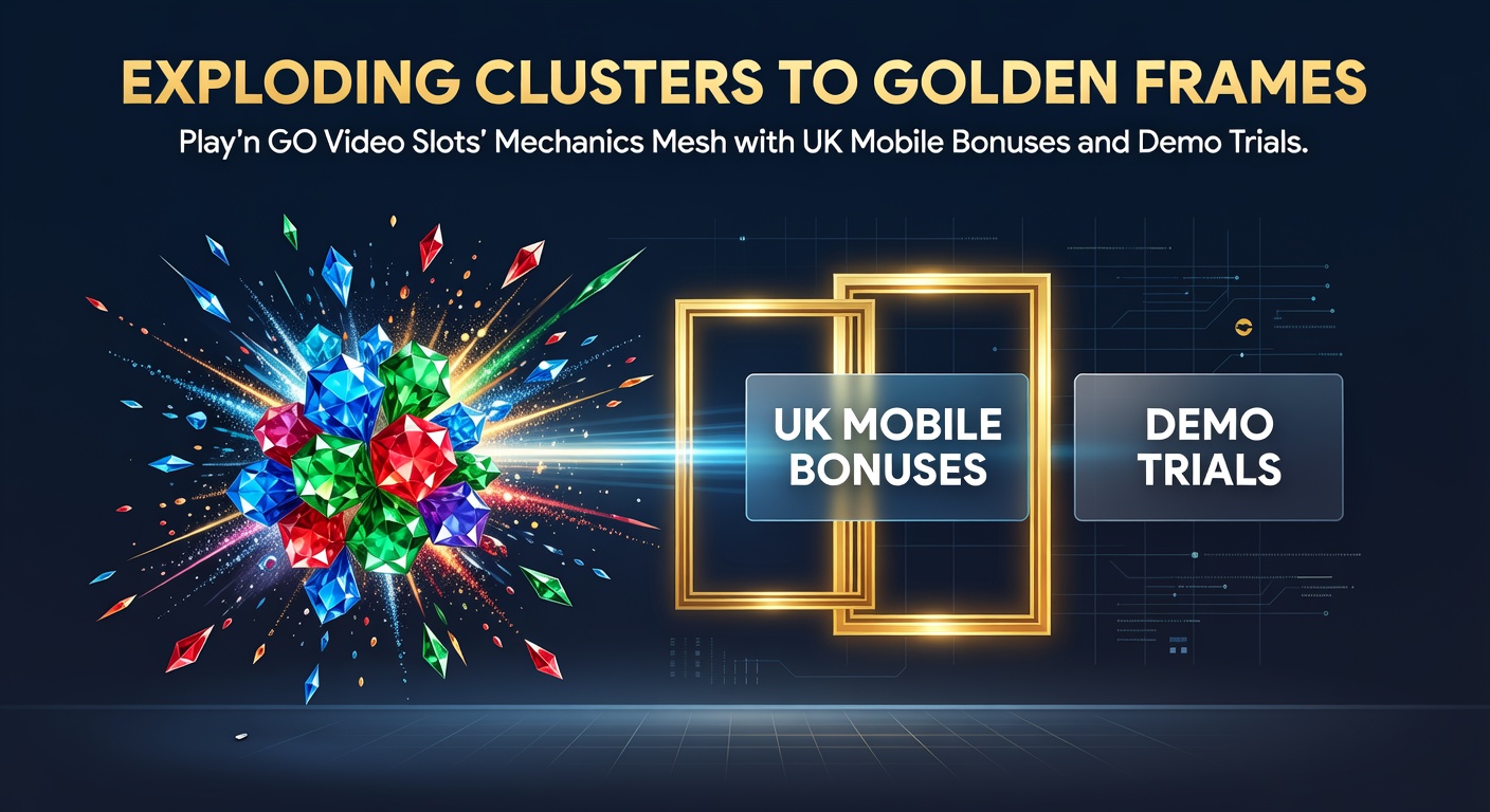Vibrant Play'n GO slot screen showing exploding cluster wins and golden frame activations on a mobile device