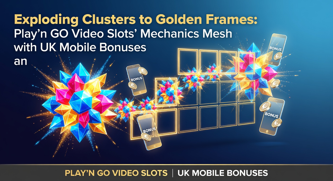 Close-up of a Play'n GO slot bonus round featuring golden frames expanding across reels amid exploding clusters on a UK mobile casino app