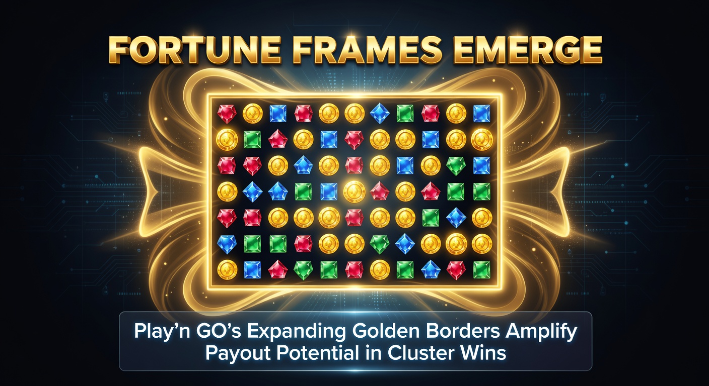 Screenshot of Play'n GO slot featuring golden Fortune Frames expanding around cluster wins, highlighting amplified payouts on a vibrant game grid