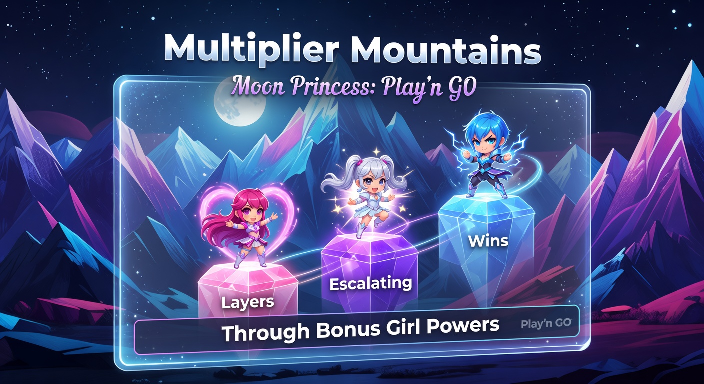 Vibrant screenshot of Moon Princess slot grid showing multiplier mountains building during bonus round with glowing princess symbols