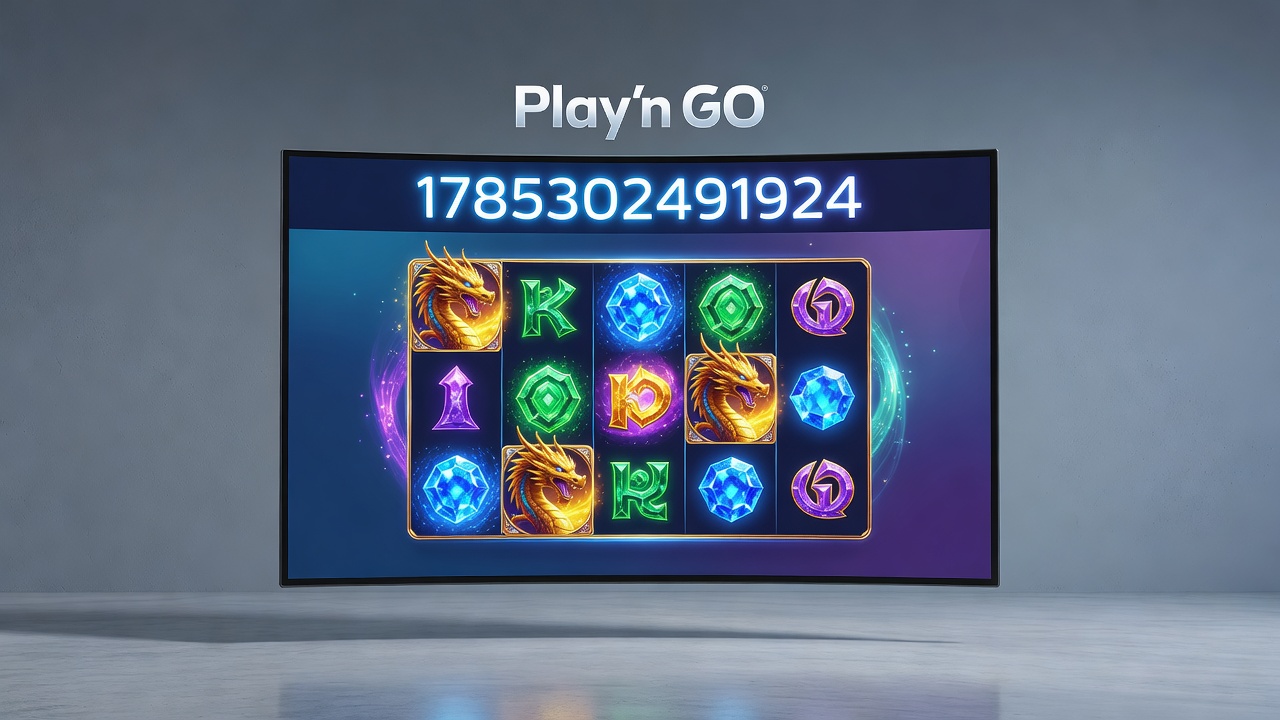 Play'n GO slots interface displayed on mobile and desktop screens showing various game themes and reel setups