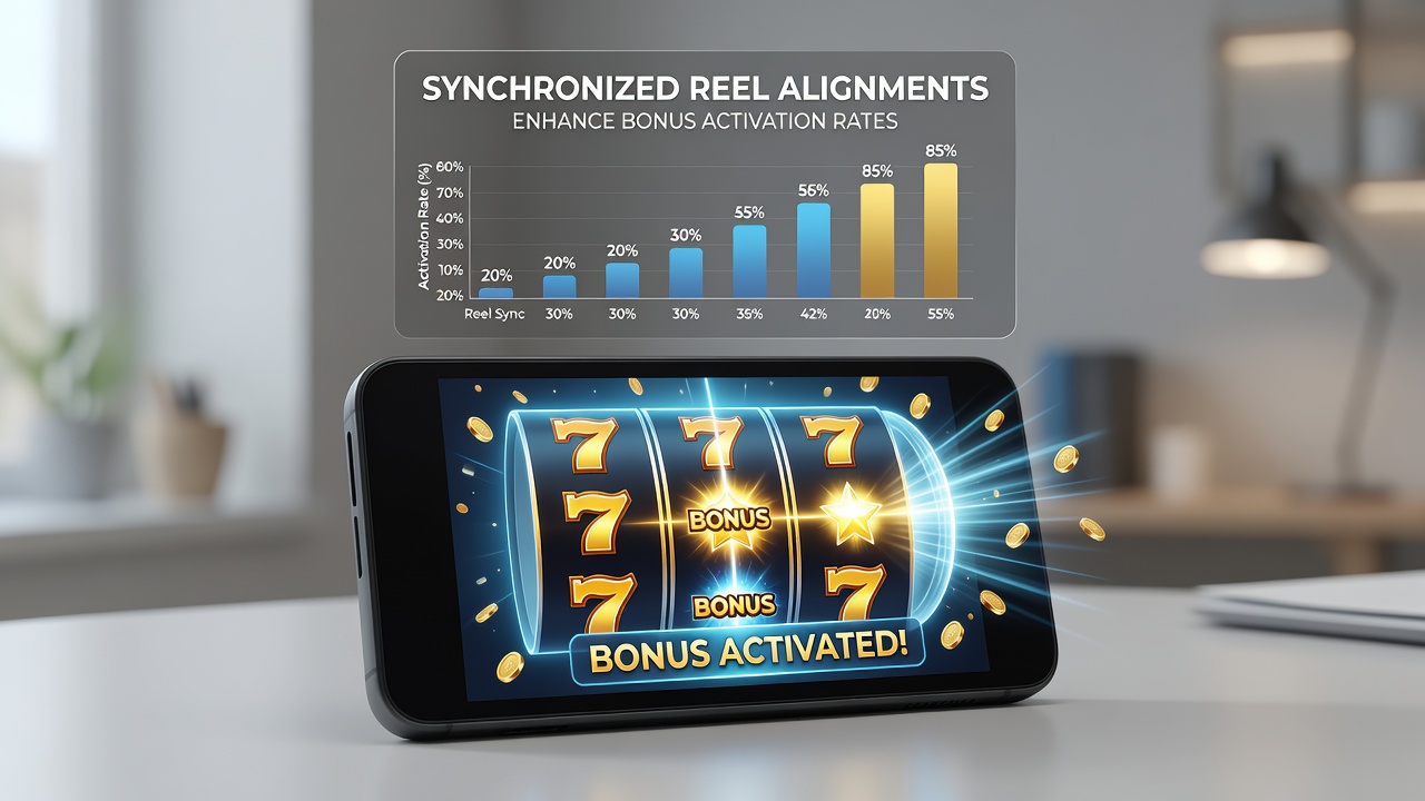 Detailed view of mobile slot reels demonstrating synchronized alignment patterns leading to bonus activation