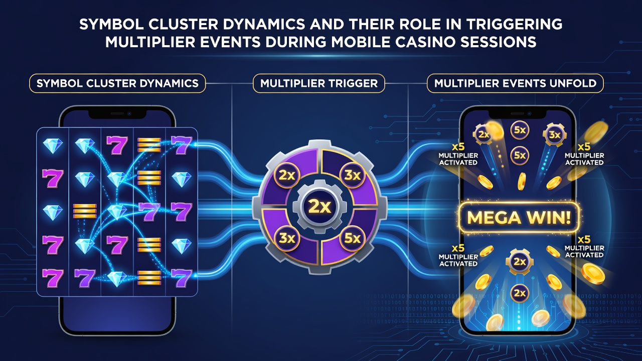 Close-up view of cascading symbols on a mobile casino app interface showing multiplier values updating in real time