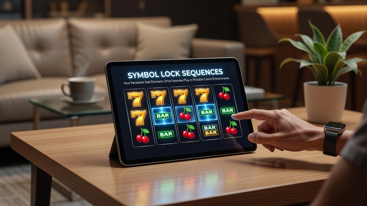 Close-up of persistent reel symbols remaining locked across multiple spins on a tablet display