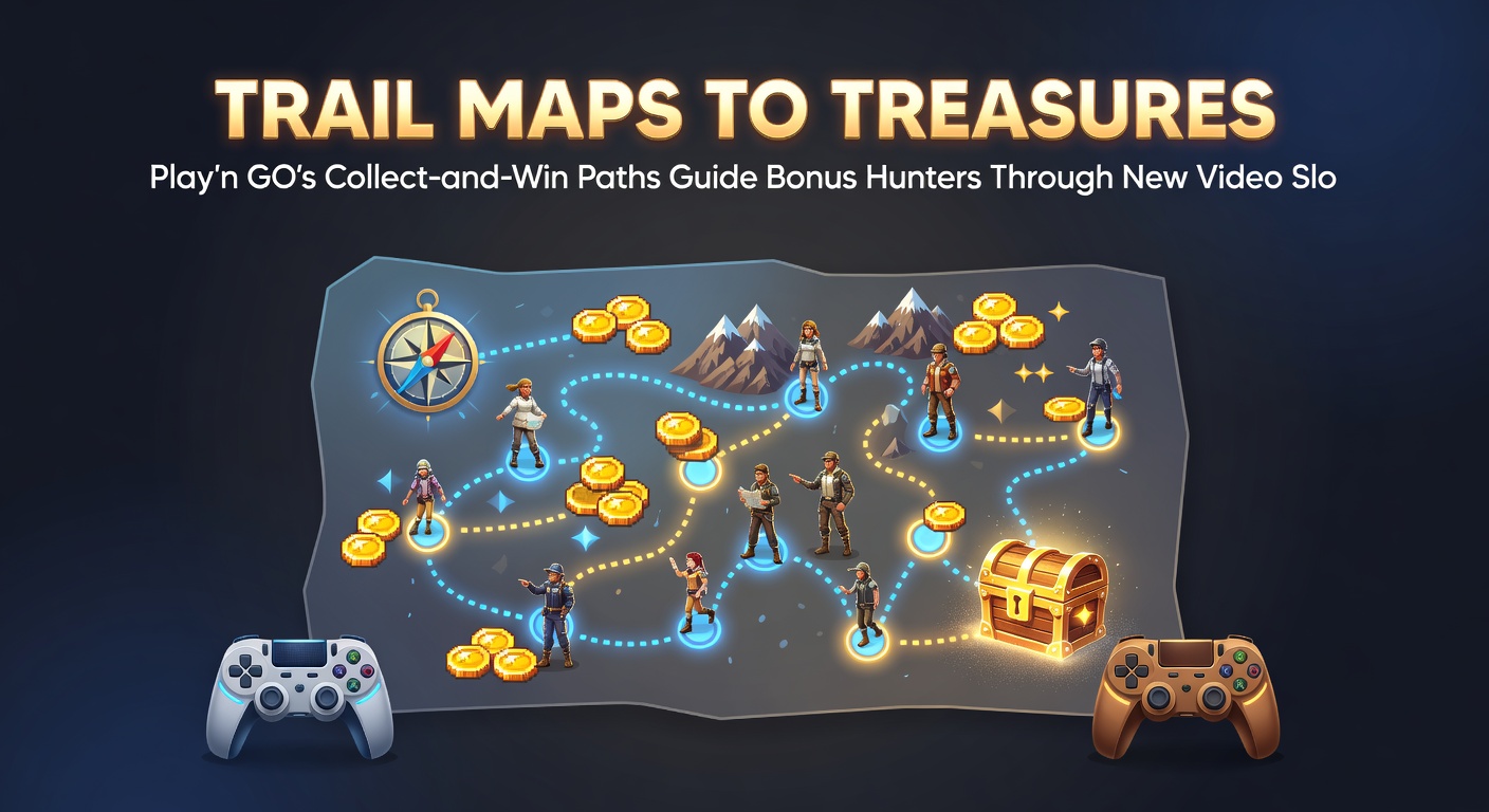 Close-up of a Play'n GO collect-and-win bonus round with a progressing trail path, stacked symbols, and glowing treasure icons amid dynamic animations
