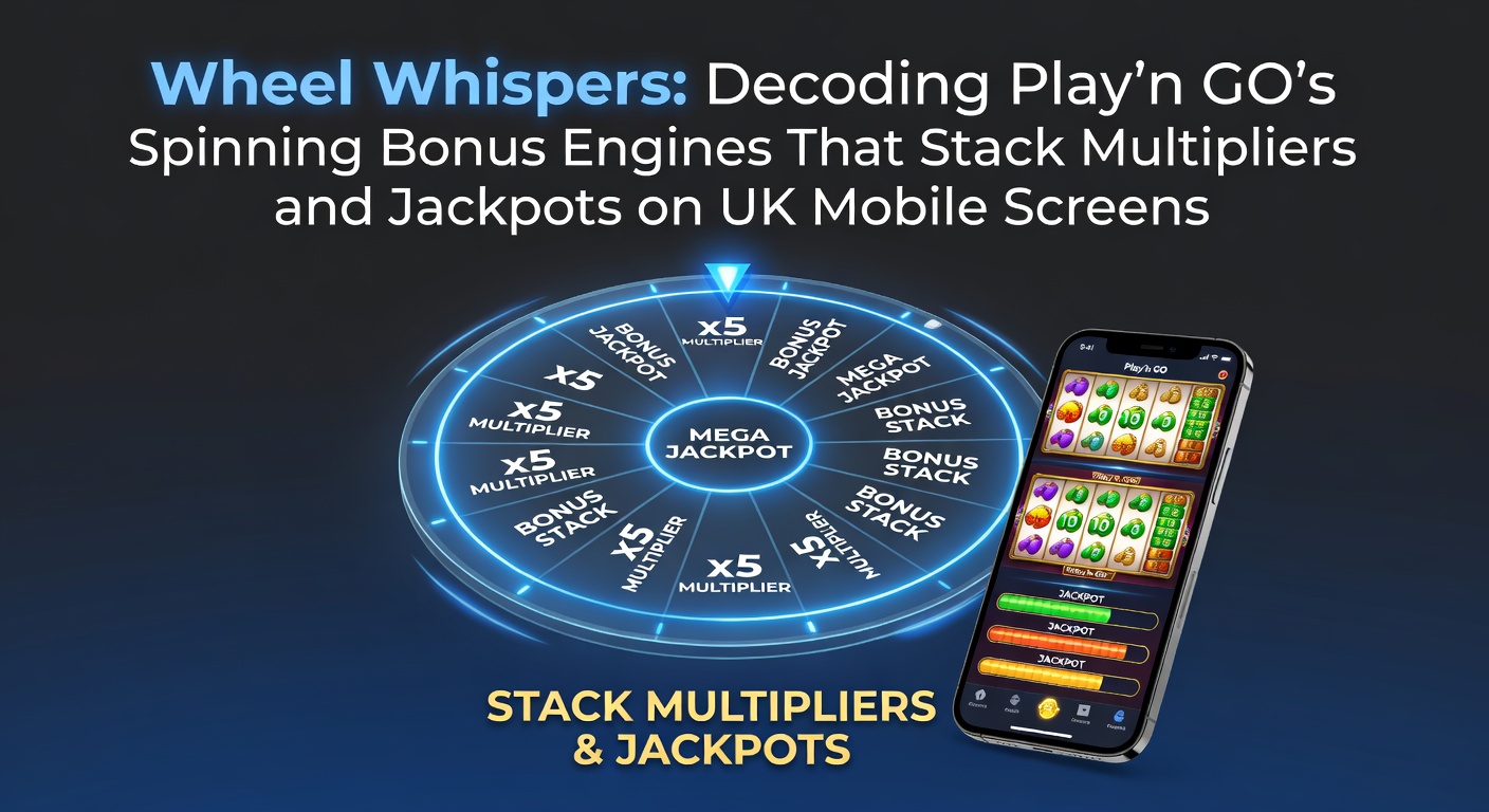 Dynamic screenshot of a Play'n GO slot wheel bonus round stacking multipliers on a mobile screen, with glowing jackpots in the background